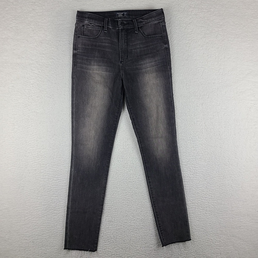 Abercrombie Fitch Jeans Womens‎ 28/6 Dark Gray Wash High Rise Super Skinny Fray